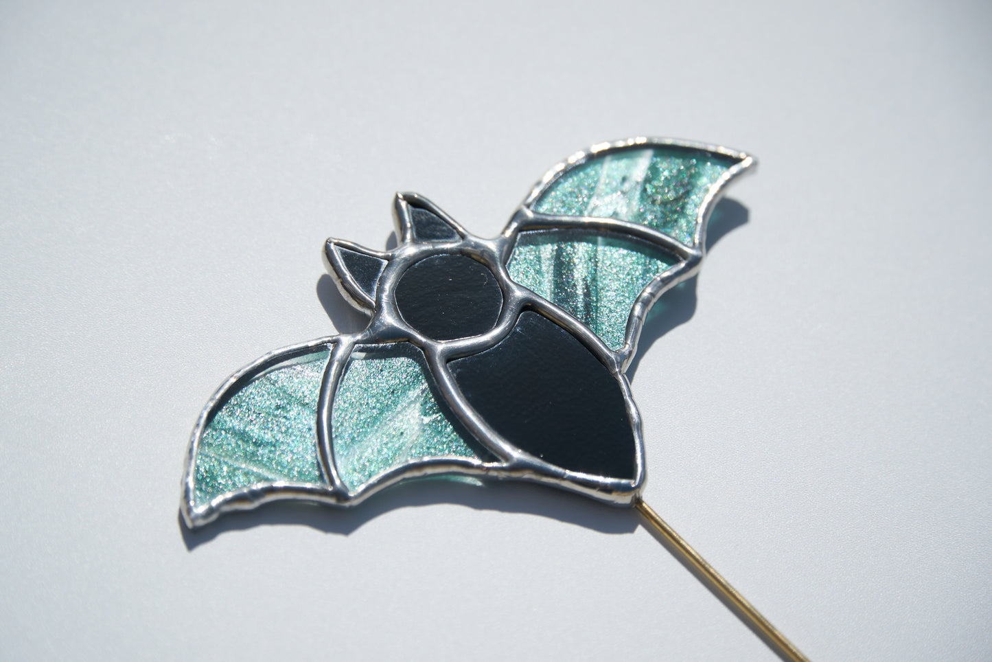 Décoration de plante en vitrail – Chauve Souris Halloween Vert Pailleté