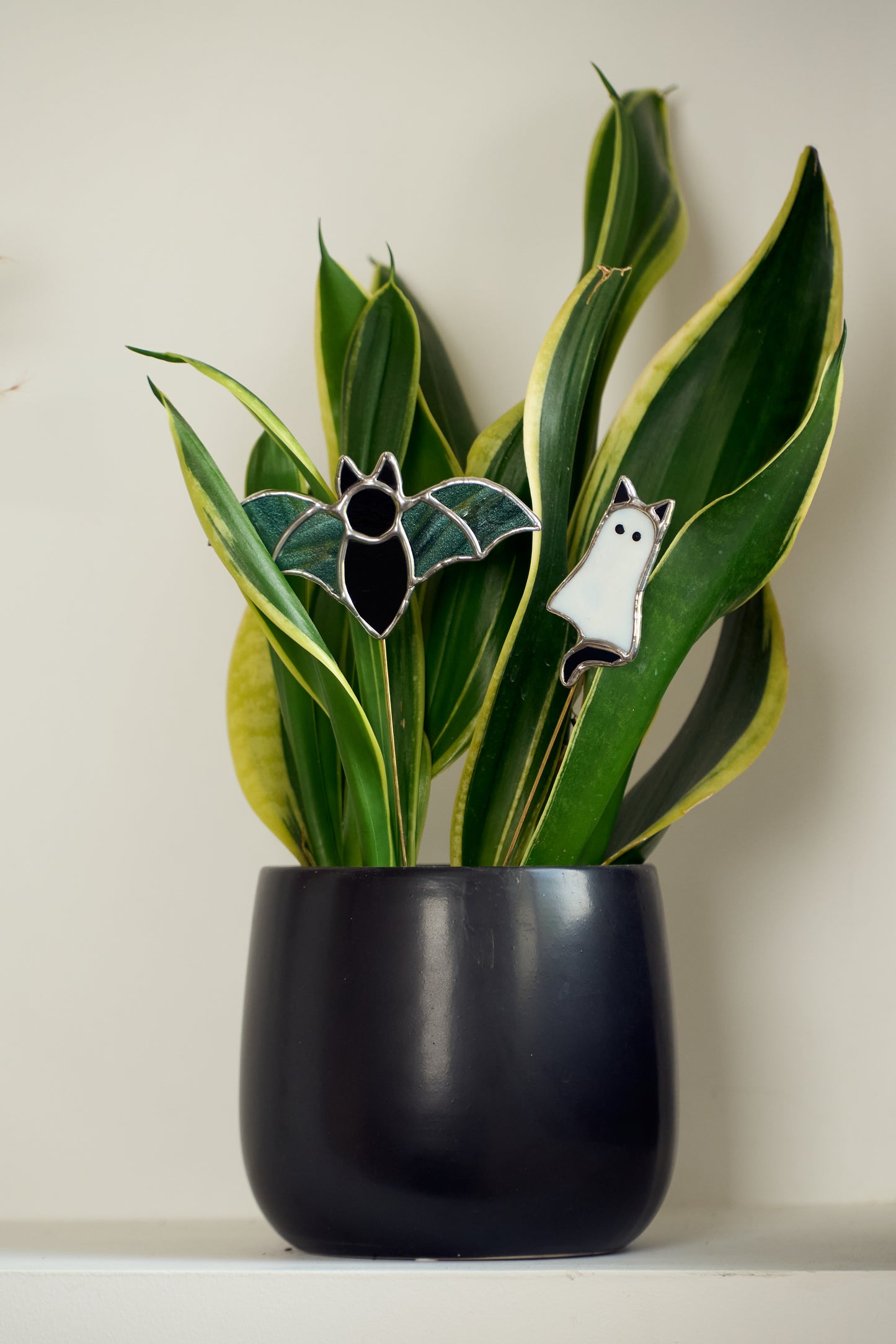 Décoration de plante en vitrail – Chauve Souris Halloween Vert Pailleté