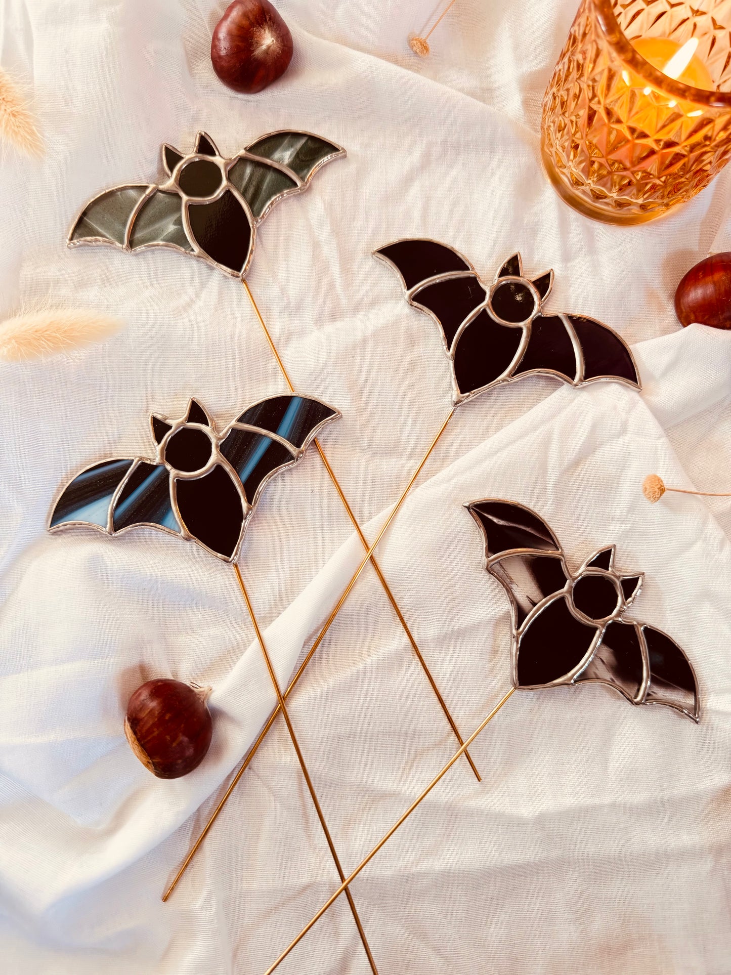 Décoration de plante en vitrail – Chauve-souris Halloween Violet