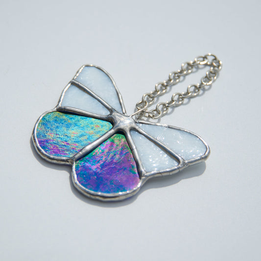Vitrail Papillon Bleu irisé et blanc