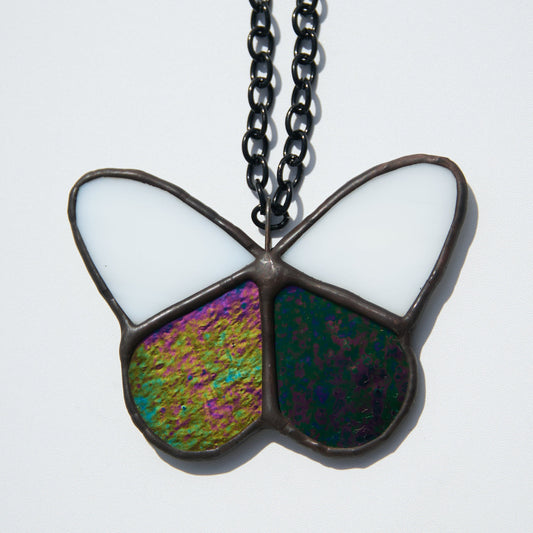 Vitrail Papillon Blanc et noir irisé