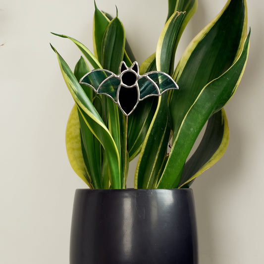 Décoration de plante en vitrail – Chauve Souris Halloween Vert Pailleté