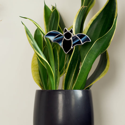 Décoration de plante en vitrail – Chauve-souris Halloween Violet Pailleté