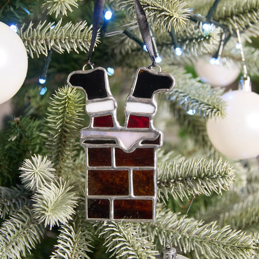 Décoration sapin - Père Noël dans la cheminée