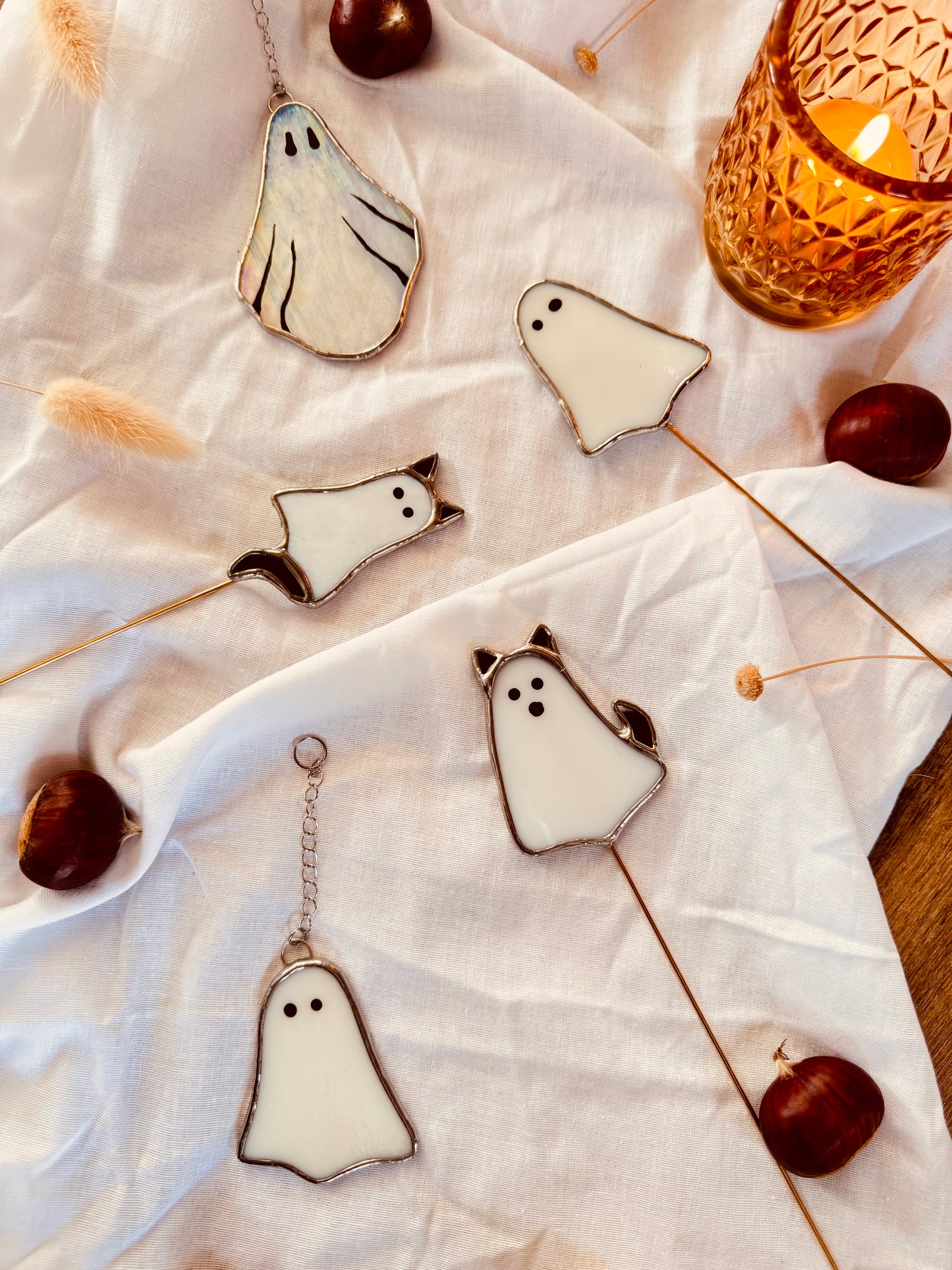 Décoration de plante en vitrail – Chat Fantôme Halloween